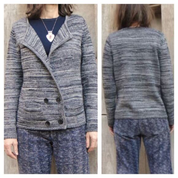 Isabel Marant Étoile Marled Black Gray Merino Wool Structured Cardigan Sweater - Picture 9 of 11